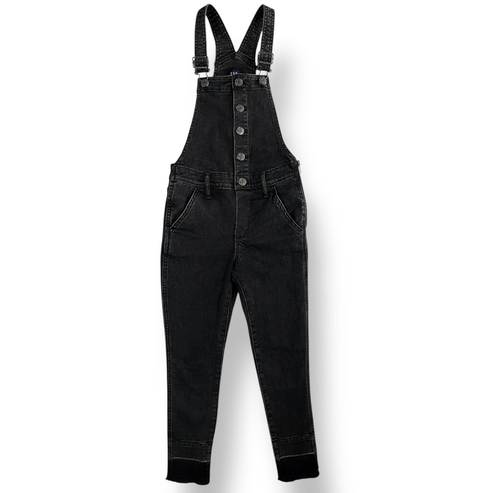 GAP Kids Girls Black Gray Button Front Skinny Raw Hem Denim Jean Overalls M